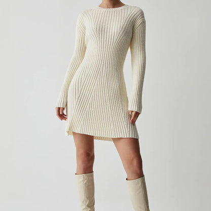 Elegant Ribbed Sweater Dress