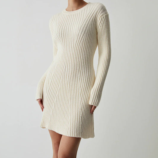 Elegant Ribbed Sweater Dress