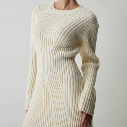 Elegant Ribbed Sweater Dress