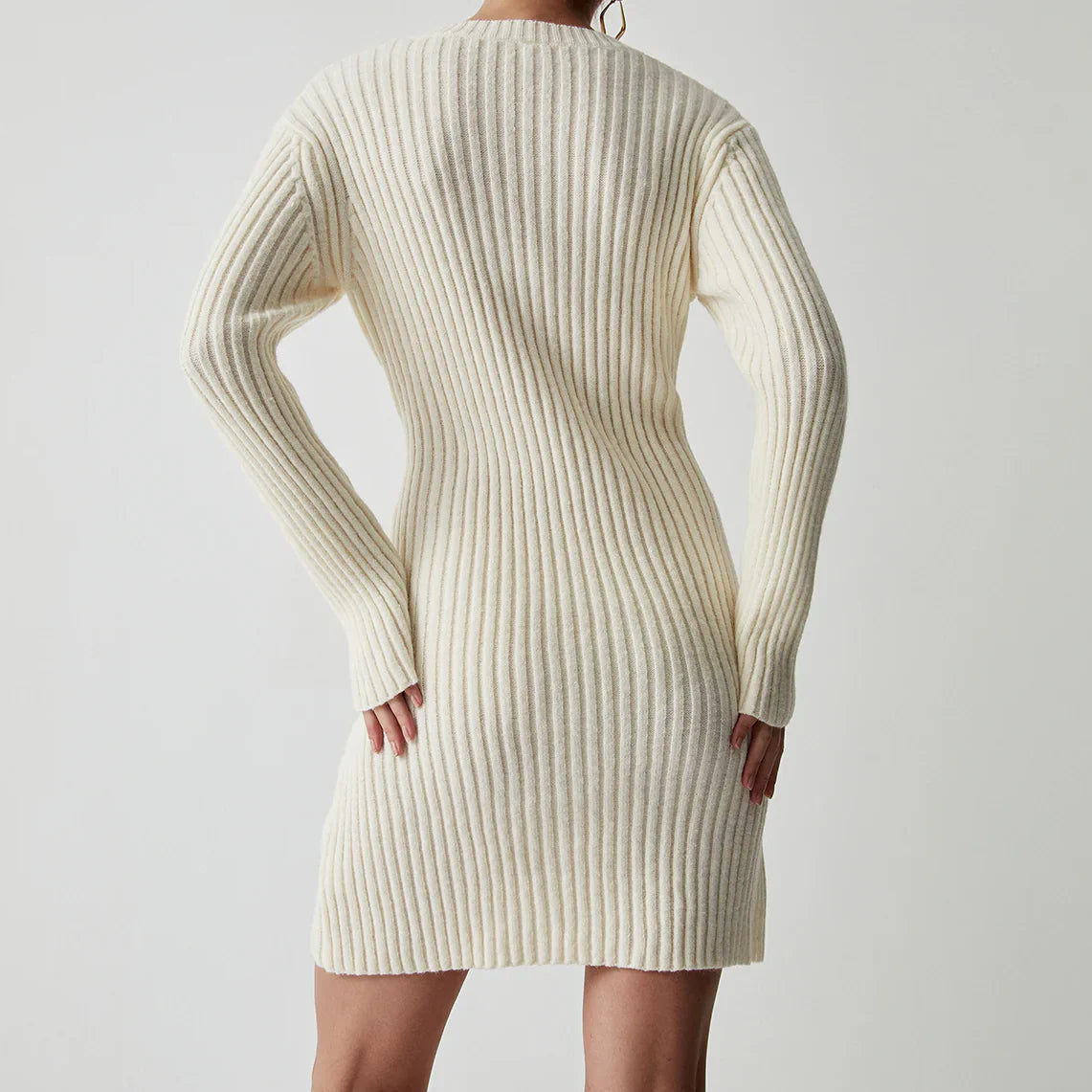 Elegant Ribbed Sweater Dress