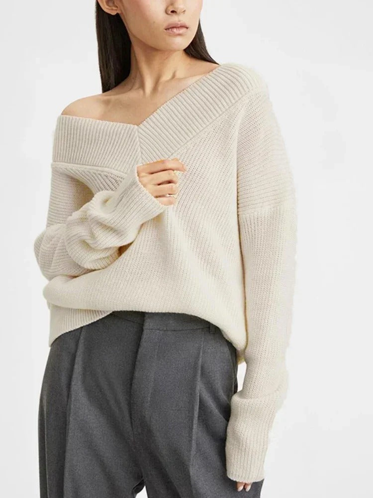 Oversized Knitted V-Neck Sweater