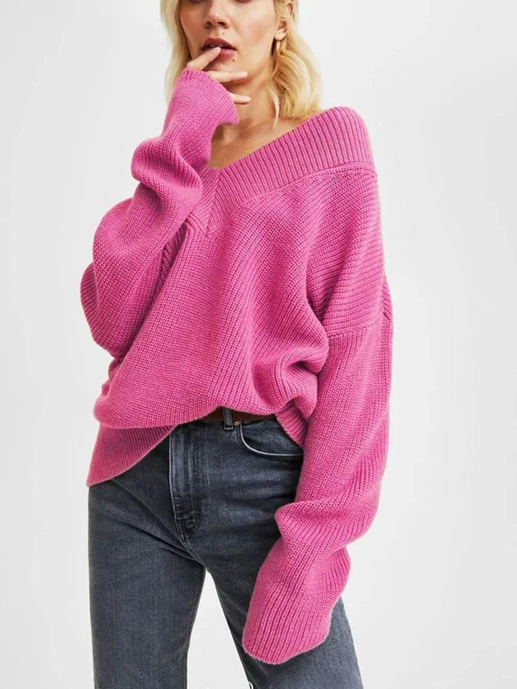 Oversized Knitted V-Neck Sweater