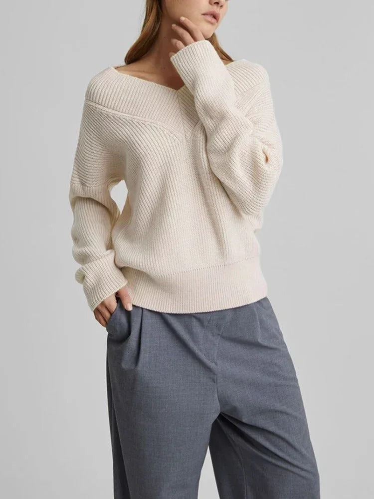 Oversized Knitted V-Neck Sweater